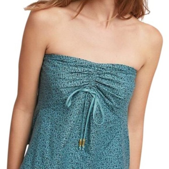 Anthro Maeve Teal Hieroglyphics Tube Top, 8 - Picture 3 of 13